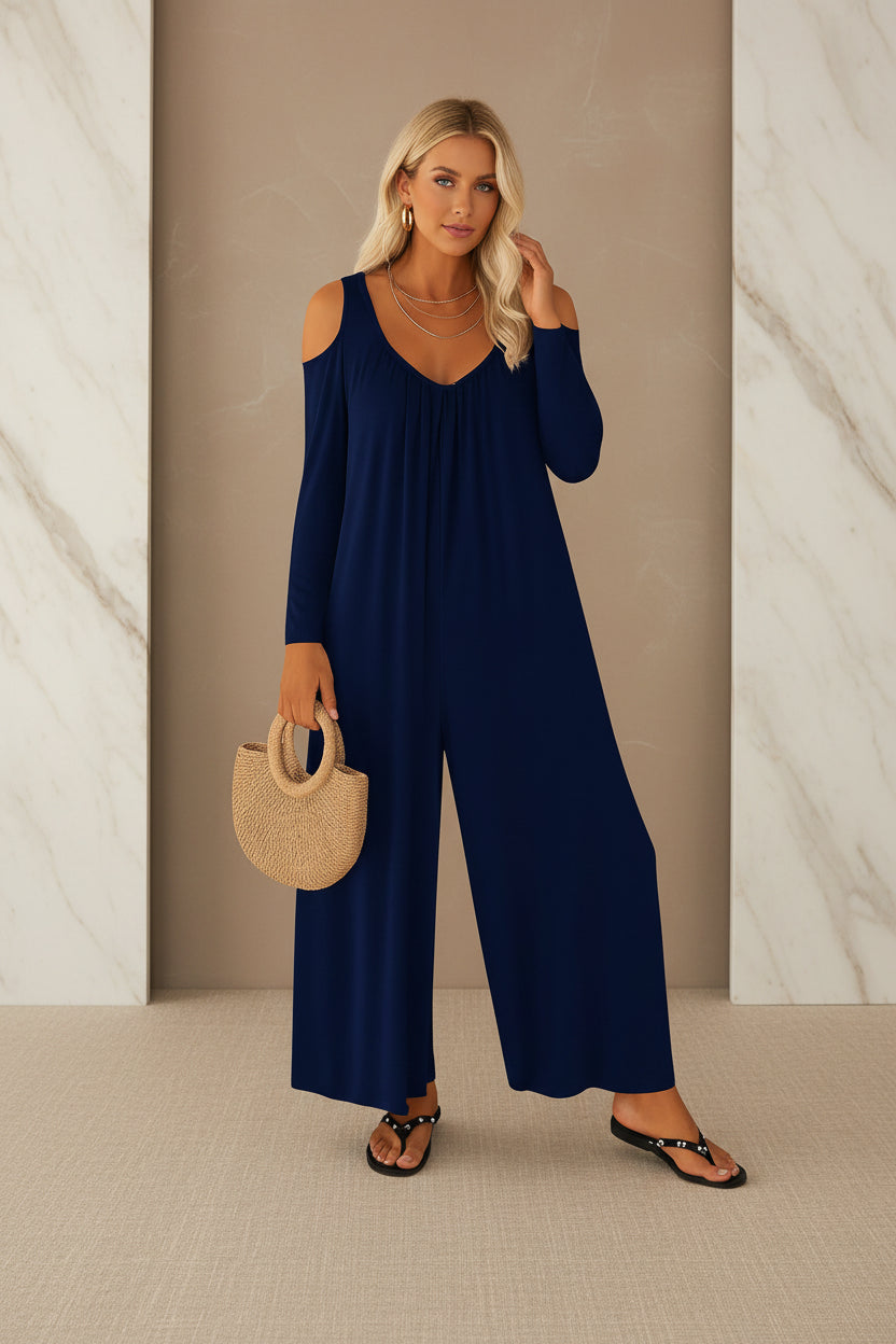 Lulu - Elegant jumpsuit with bold character and bare shoulders in stretch fabric