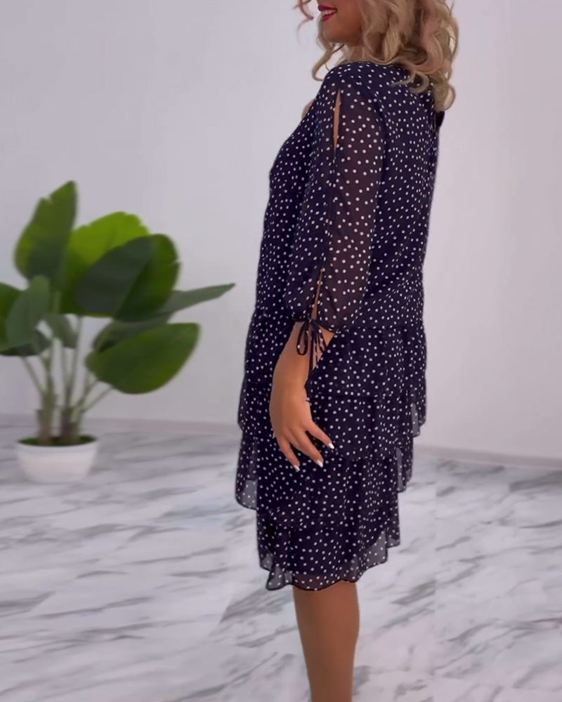 Hailey | Polka Tiered Dress with Tie-Slit Sleeves