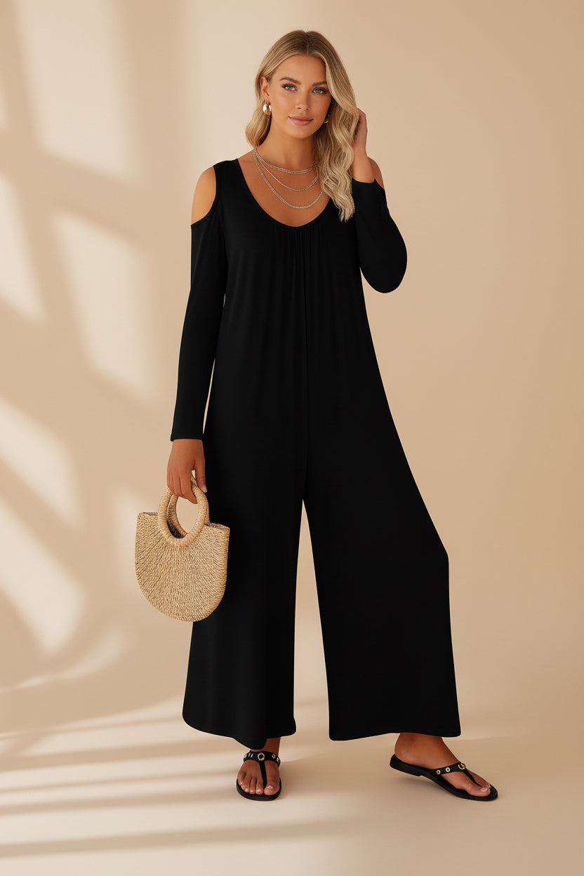 Lulu - Elegant jumpsuit with bold character and bare shoulders in stretch fabric