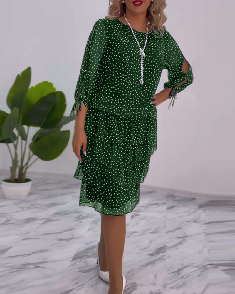 Hailey | Polka Tiered Dress with Tie-Slit Sleeves