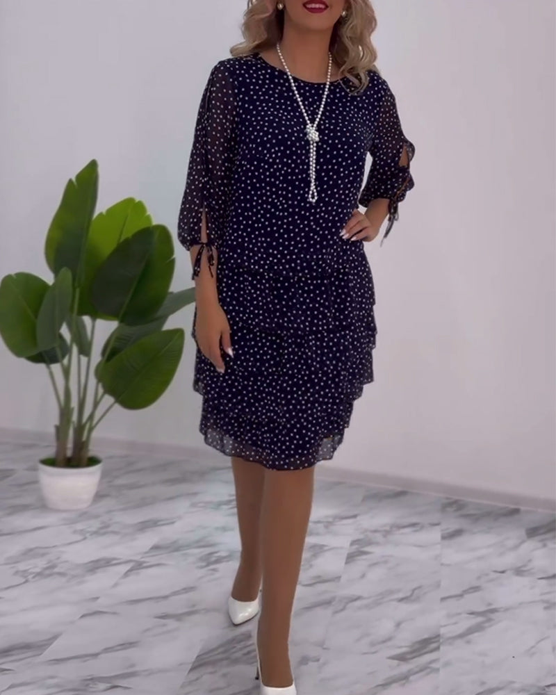 Hailey | Polka Tiered Dress with Tie-Slit Sleeves