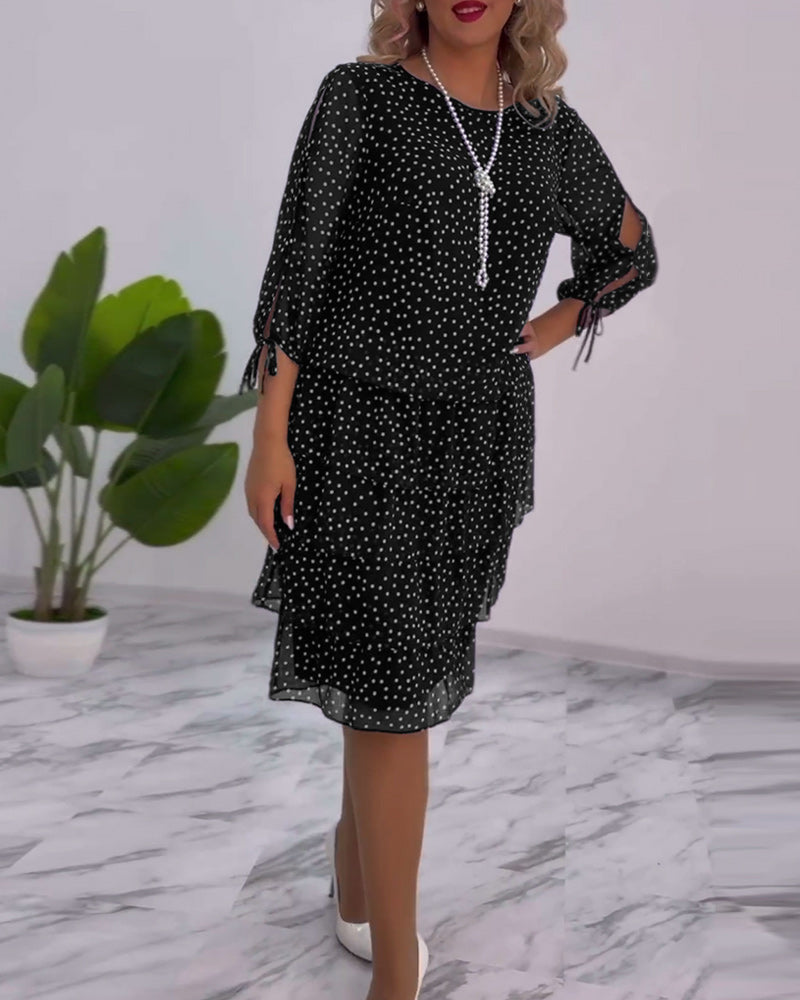 Hailey | Polka Tiered Dress with Tie-Slit Sleeves