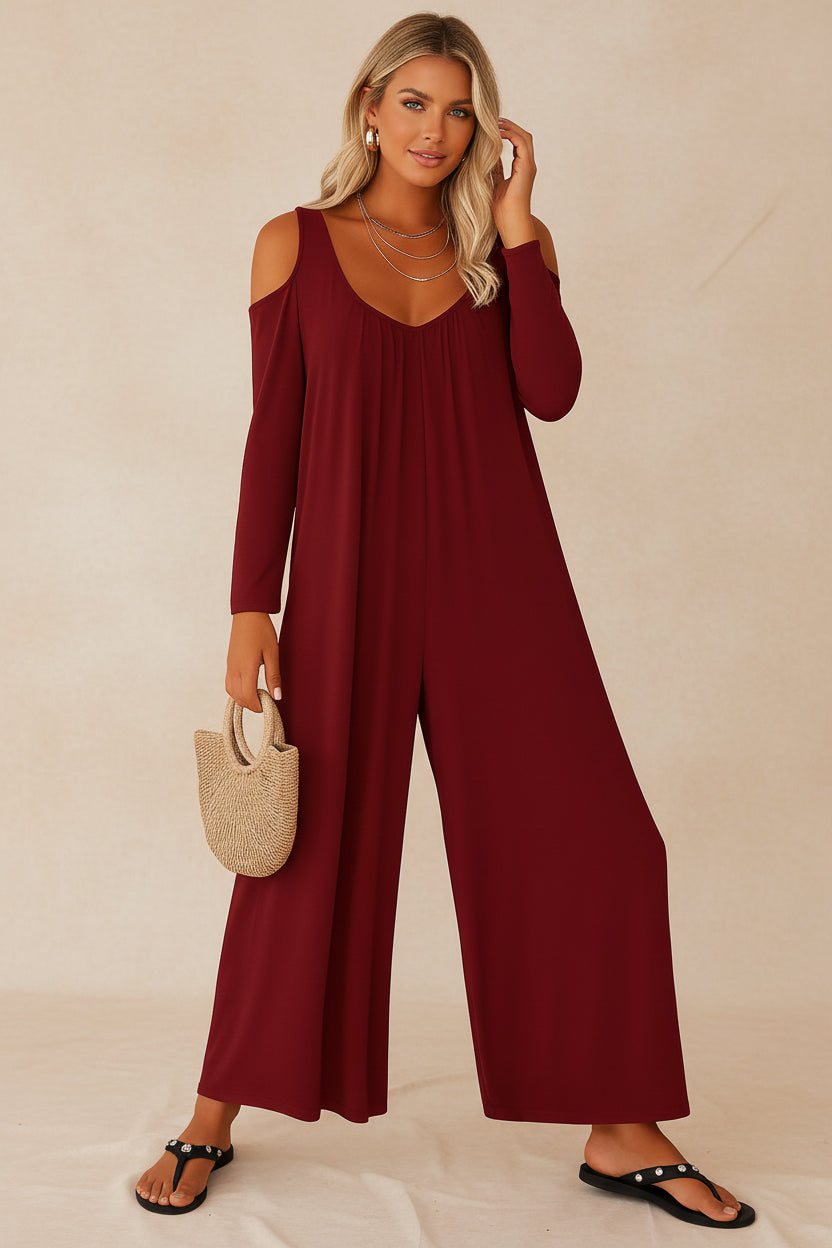 Lulu - Elegant jumpsuit with bold character and bare shoulders in stretch fabric