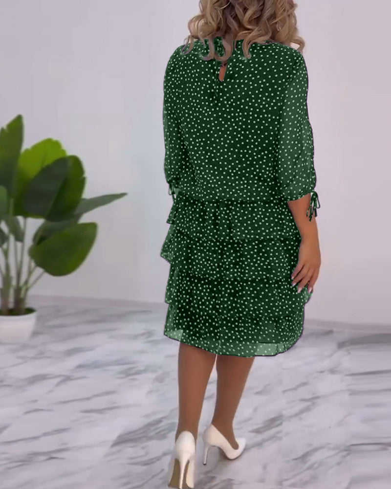 Hailey | Polka Tiered Dress with Tie-Slit Sleeves